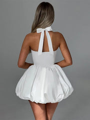 Halter Neck Black Backless Bubble Dress for Short Party Events