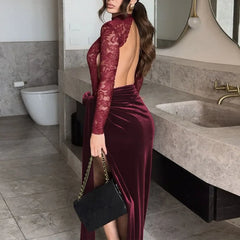 Women's Mesh See-Through Lace Maxi Skirt Jumpsuit Suit