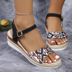 Women's White Peep Toe Wedge Gladiator Platform Sandals