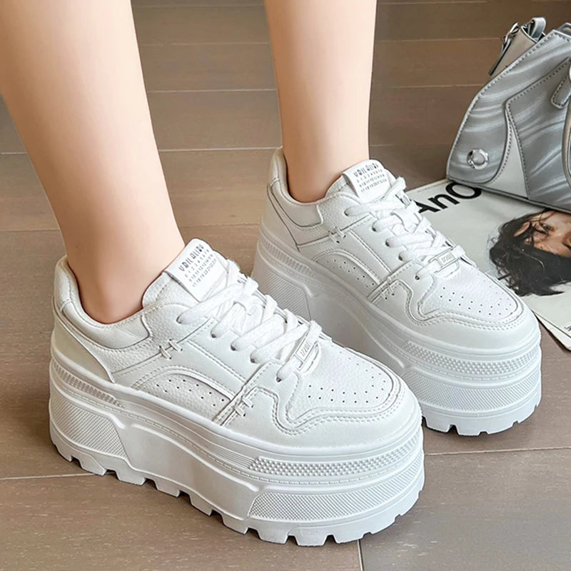 Women's Comfortable Casual 8 CM Platform Chunky Sneakers in White