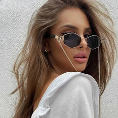 Trendy Retro Hexagon Sunglasses with Chain for Women’s Style