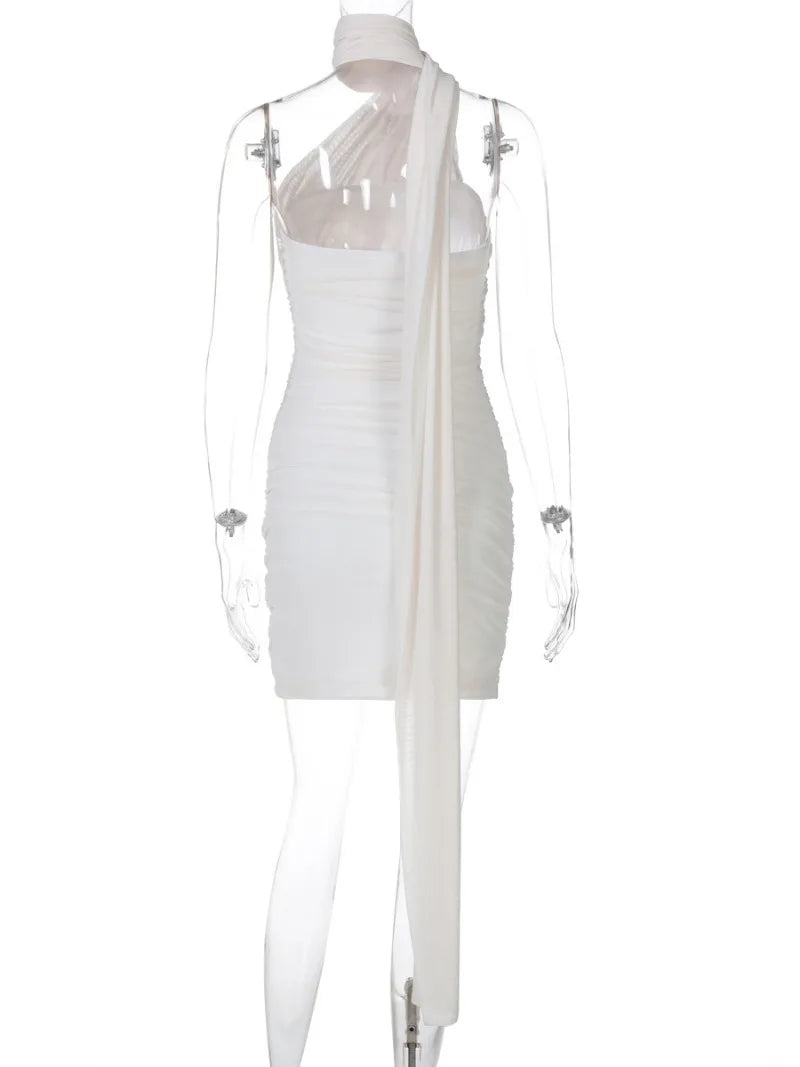 Women's Mesh Patchwork Off-Shoulder Asymmetrical Short Dress
