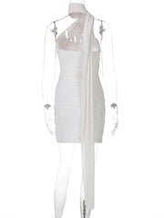 Women's Mesh Patchwork Off-Shoulder Asymmetrical Short Dress