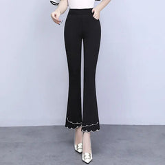 Women's High Waist Slim Fit Pocket Embroidery Patchwork Pants