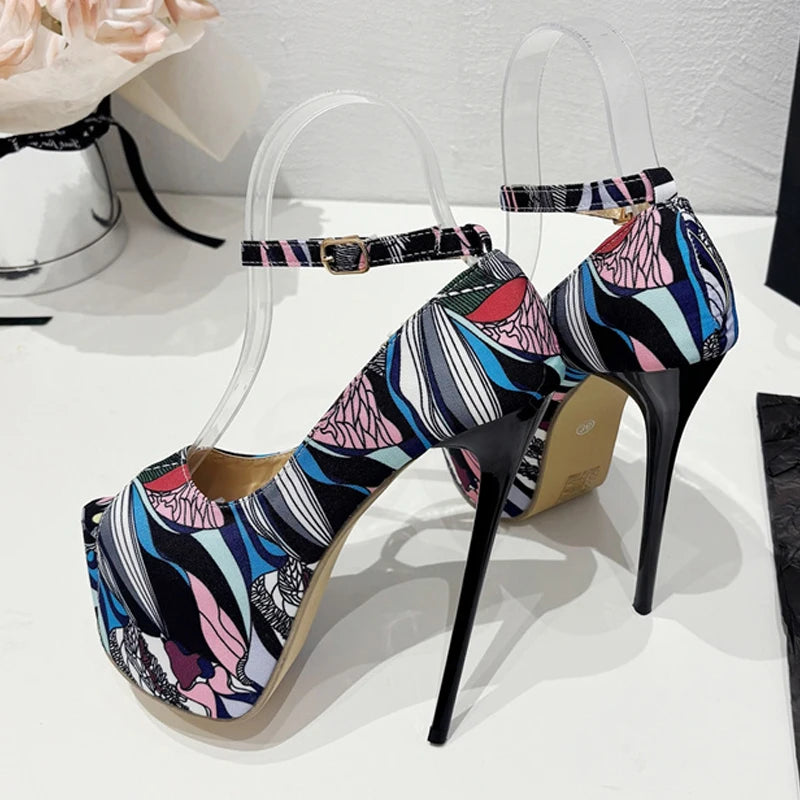 Hand-Painted Leather Platform Slingback Pumps for Women