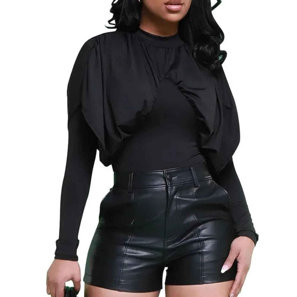 Short moulant taille haute en similicuir noir pour femme pour la mode 