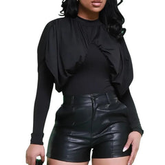 Women's Black Faux Leather High Waist Tight Shorts for Fashion