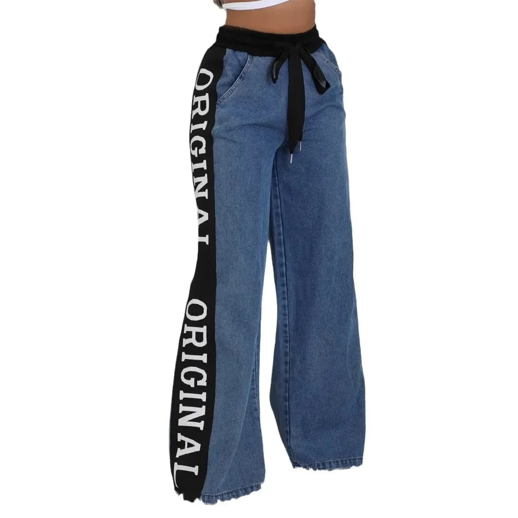 Women's Denim Wide-Leg Jeans with Elastic Waist