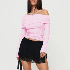 Women's Trendy Asymmetrical Off-Shoulder Ruched Long Sleeve Top