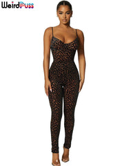 Leopard Print Skinny Women Jumpsuit Sleeveless Backless Outfit