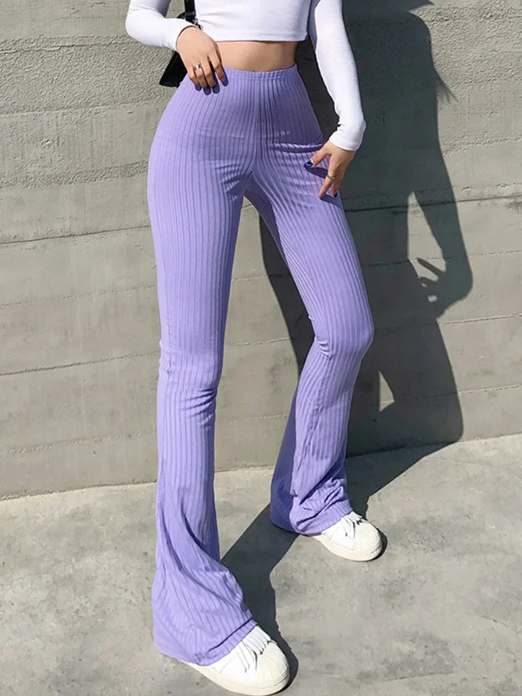 Pantalon long slim de couleur unie pour femme dans un style streetwear décontracté 