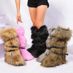 Women's Plush Faux Fur Winter Snow Boots Over Knee High