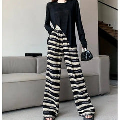 Women’s Striped High-Waist Drape Tie-Dye Wide-Leg Pants