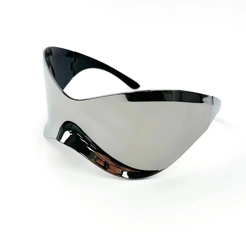 Oversized Silver Shield Sunglasses for Women Fashion Punk Style