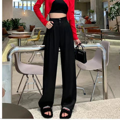 Women's Korean Style High Waist Wide Leg Black Trousers