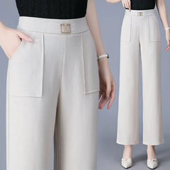 Korean Spring Simple Fashion Elastic High Waist Wide Leg Pants