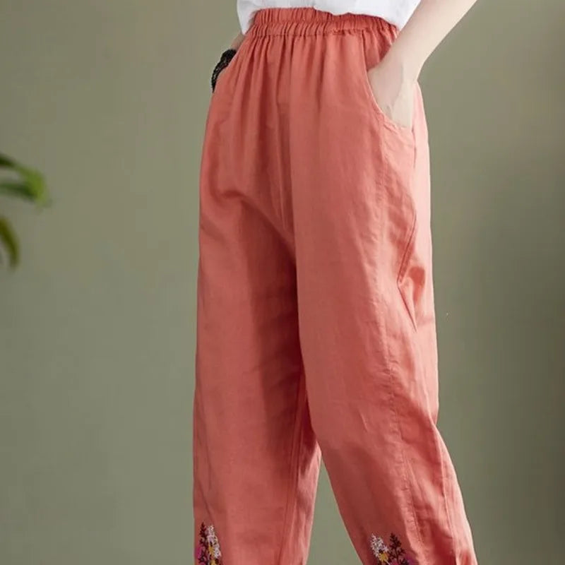 Pantalon Halen en coton et chanvre à taille haute pour femme, printemps et été