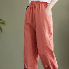 Spring and Summer Women's Spliced High Waist Cotton Hemp Halen Pants