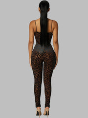 Leopard Print Skinny Women Jumpsuit Sleeveless Backless Outfit