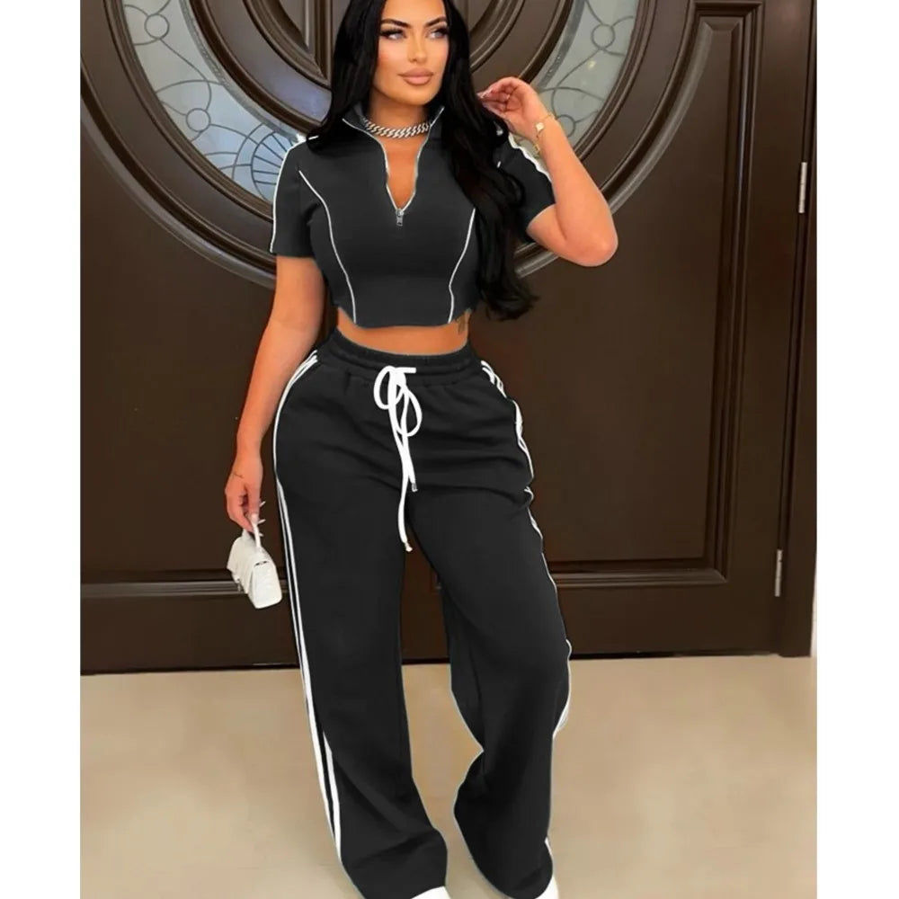 Fashion Casual Short Hoodie 2 Piece Women Summer Zipper Suit