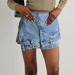 High Waist Chic Denim Shorts with Pocket and Zipper for Women