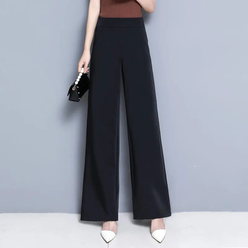 Office Lady All-Season Wide Leg High Waist Pants in Black