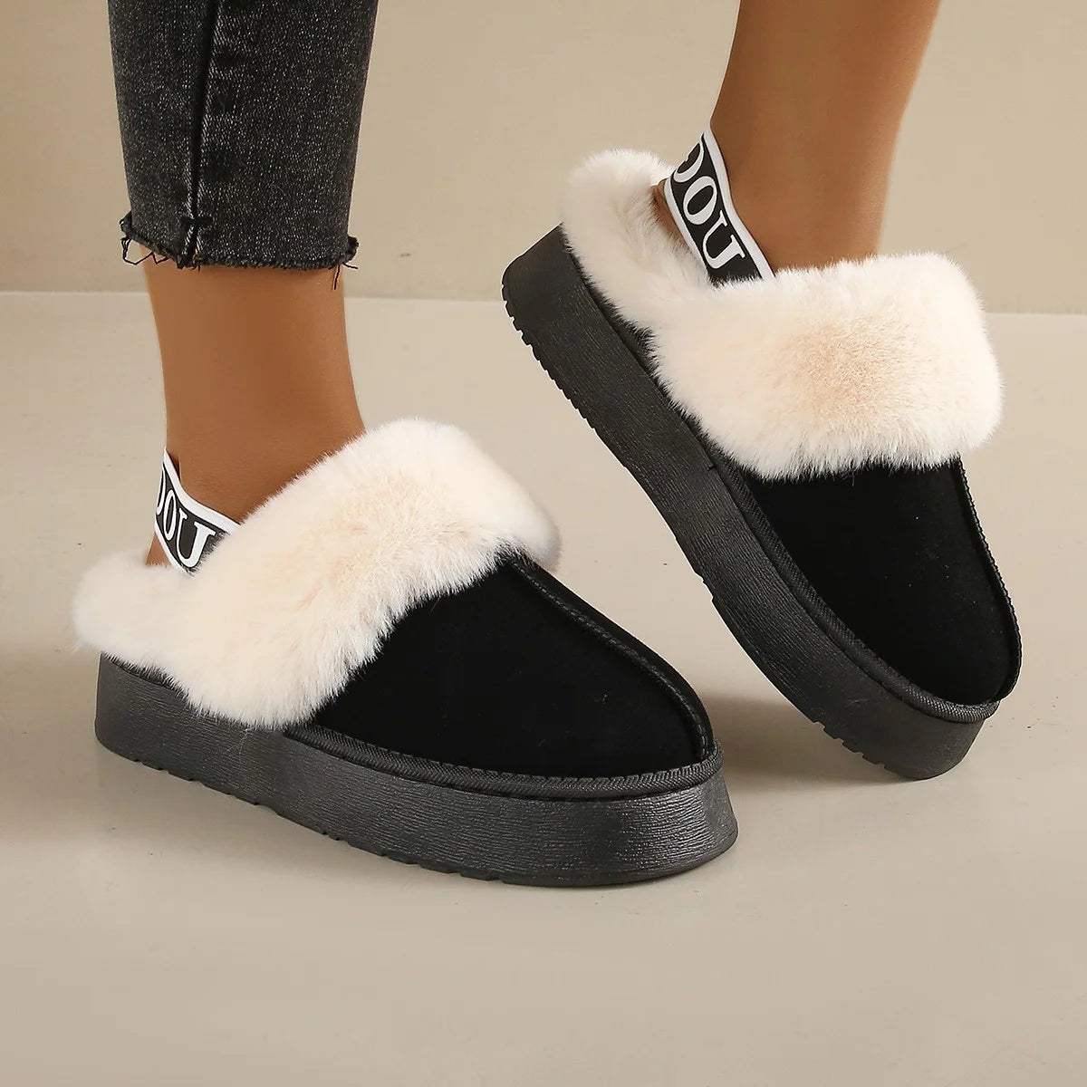 Women's Plush Fur Slip-On Warm Flats Slippers