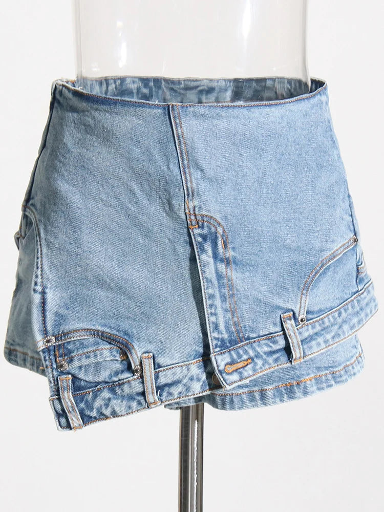 Short en jean taille haute chic avec poche et fermeture éclair pour femme 