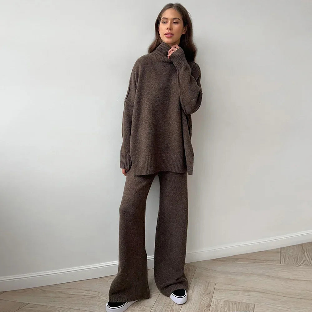 Women's Loose Casual Turtleneck Sweater and Trousers Set