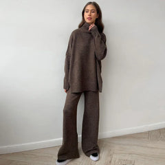 Ensemble pull à col roulé et pantalon ample et décontracté pour femme