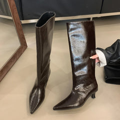 Bottes hautes confortables à bout pointu pour femmes, automne-hiver