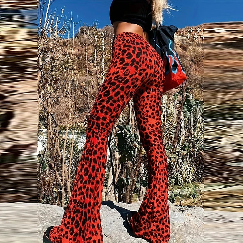 Women's High-Waisted Leopard Print Flared Leggings