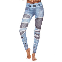 Pantalon de yoga push-up en denim imprimé pour femme - Legging de fitness taille haute 