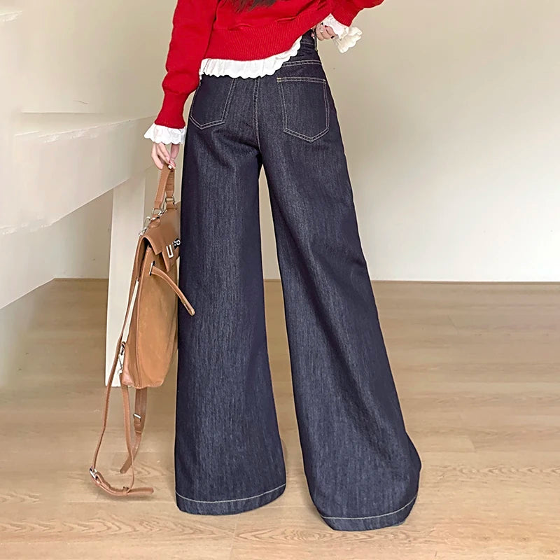 Wide Leg High Waist Jeans for Women Chic Casual Straight Denim Trousers