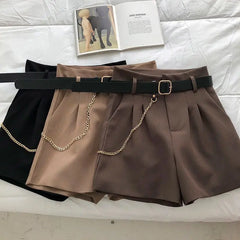 Short en laine élégant et décontracté pour femme avec ceinture de style automnal 