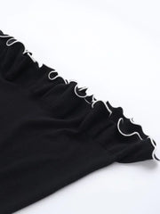 Elegant Black Ruched Bodycon Sweater Dress with Ruffles
