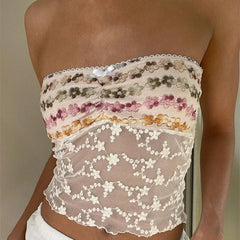 Women's Vintage Embroidery Flower Lace Tube Top Off-Shoulder Vest