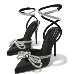 Designer Butterfly-Knot Crystal Buckle Strap Women Pumps Elegant High Heels