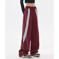 Spring Autumn Women Striped Wide Leg Sweatpants in Vintage Style