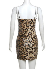 Women's Leopard Print Sleeveless Bodycon Slip Dress for Night Out