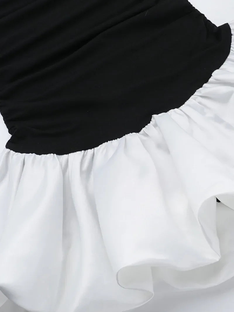 Women's Black A-Line Strapless Mini Bubble Party Dress