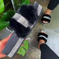 Women's Luxury Rhinestone Suede Platform Slippers for Comfort