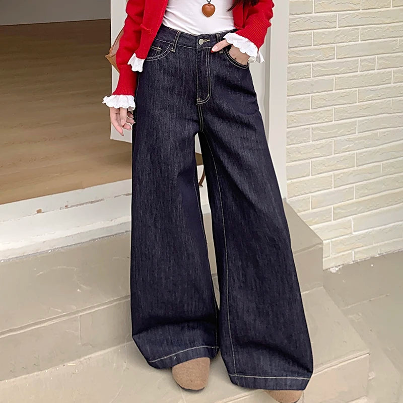 Wide Leg High Waist Jeans for Women Chic Casual Straight Denim Trousers