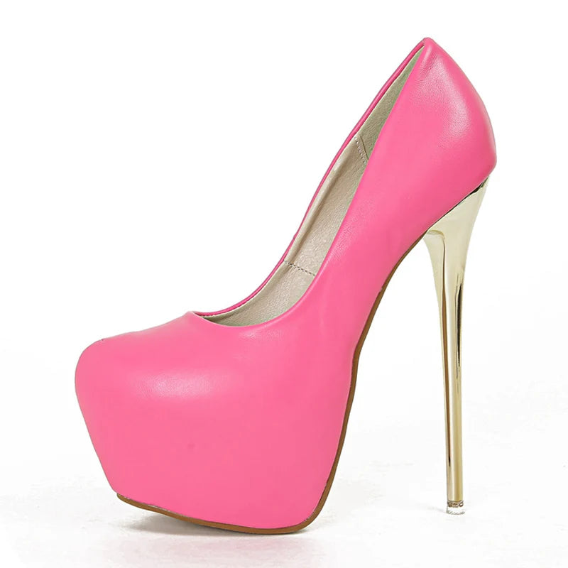 Elegant Pink PU Leather Platform Pumps for Women - High Heels Stilettos