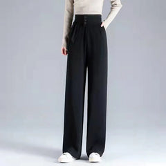 Office Lady Solid Color Loose High Waist Wide Leg Trousers