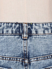 Short en jean taille haute à imprimé patchwork avec poches pour femme 