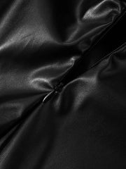 Faux PU Leather Black A-Line Tunic Dress with Square Collar