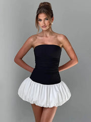 Women's Black A-Line Strapless Mini Bubble Party Dress