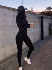 Women's Black/Gray Long Sleeve Skiing Jumpsuit for Fitness Fashion