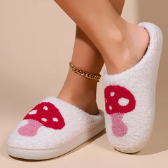 Chaussons d'hiver en coton moelleux pour femmes, motif fraise, pour la maison